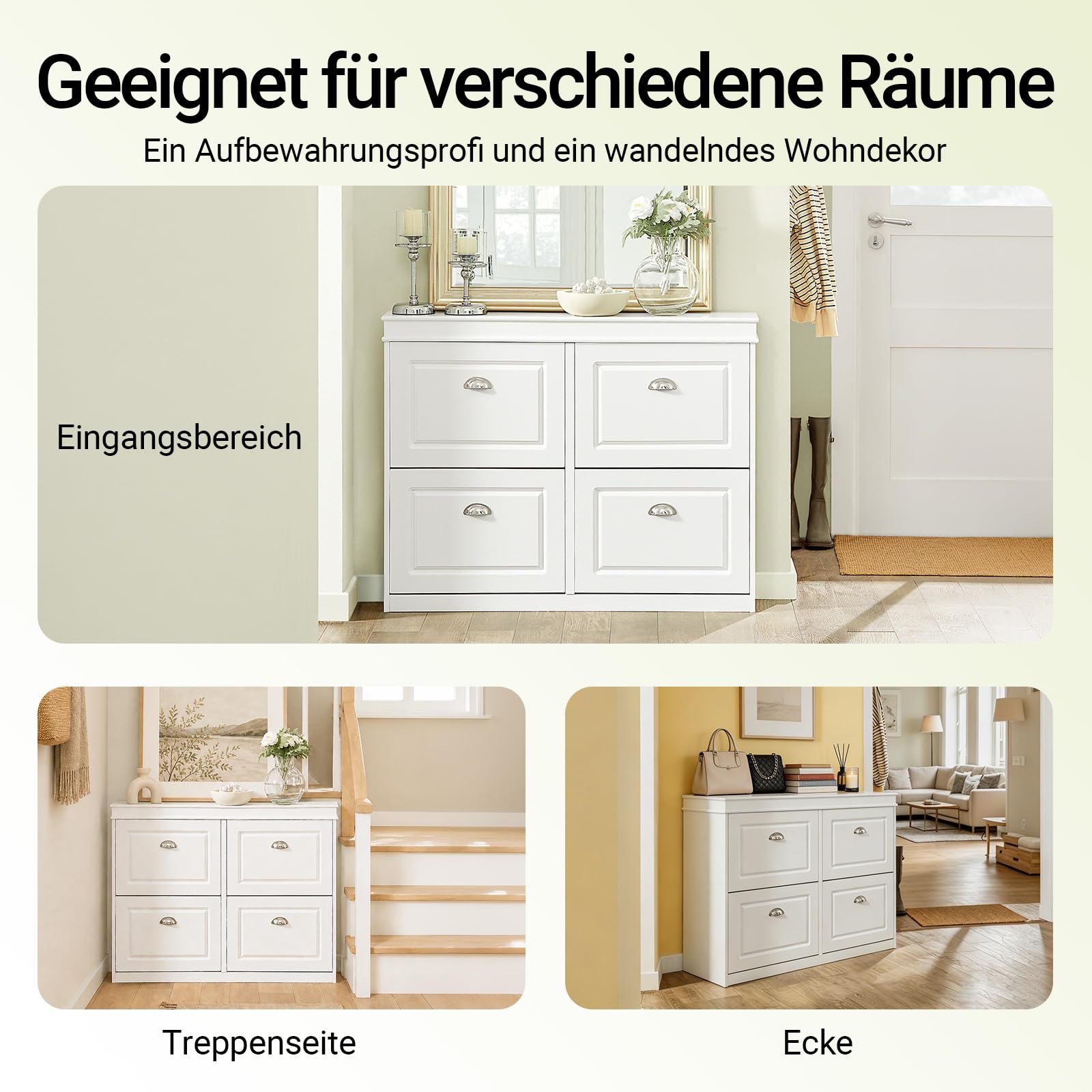 SoBuy Schuhschrank Schmal mit 4 Klappen - Schmaler Schuhkipper mit 8 Ablagen, Verstellbares Schuhregal für Diele, Flur & Eingangsbereich - Flurschrank mit Kippsicherung 105x82x24cm Weiß FSR79-W