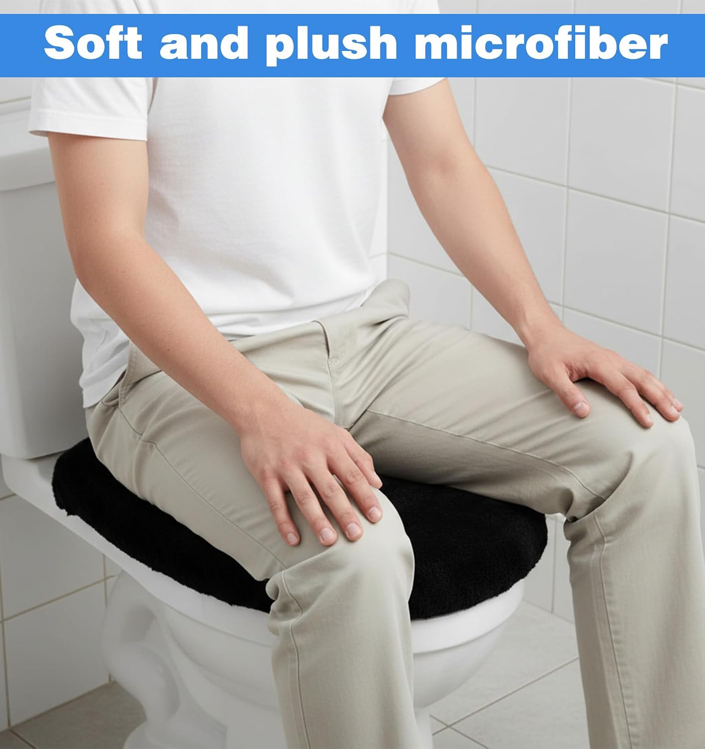 1 Pc Black Toilet Cover, Soft Velvet Polyester Black Toilet Seat Cover, Absorbent & Machine Washable (15.75 × 10.63inch)