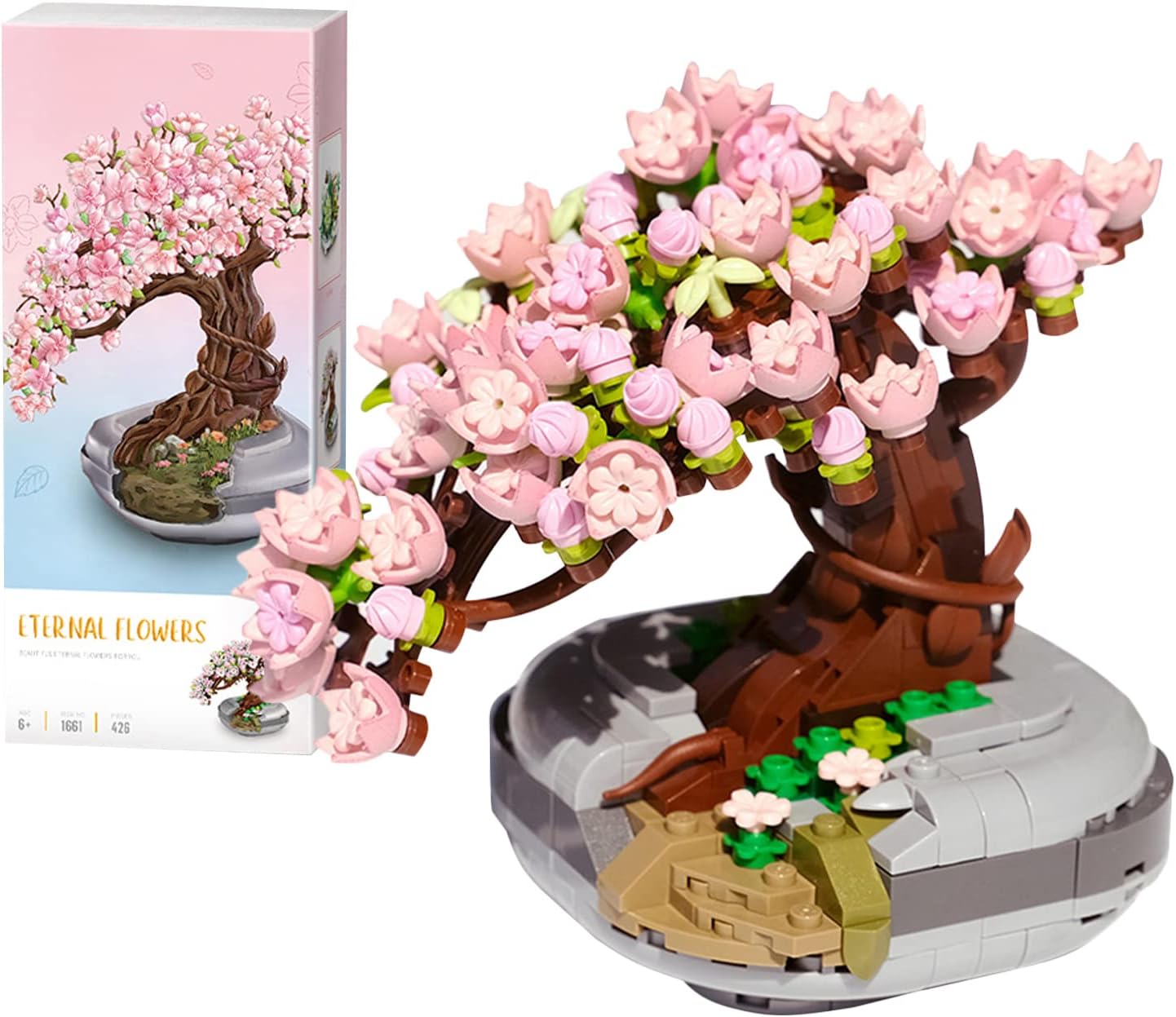 Cherry Blossom Bonsai Tree Kit, Potted Plant Building Blocks Sets