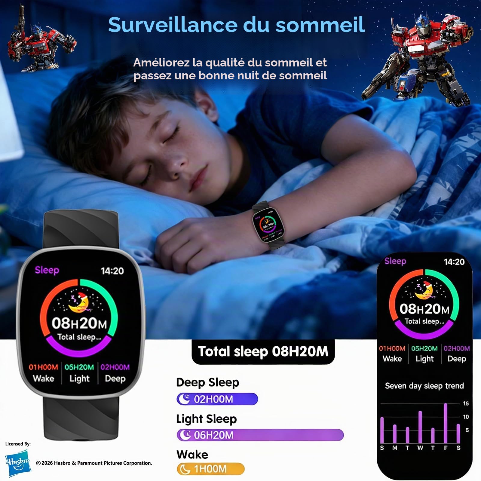 Transformers Montre Intelligente Enfant, Montre Connectée Sport avec Appel Bluetooth, Cardio/Sommeil/Podomètre, 100+ Modes Sportifs IP68 Étanche, Idée Cadeau Anniversaire Garçon Fille 6-12 Ans,Black