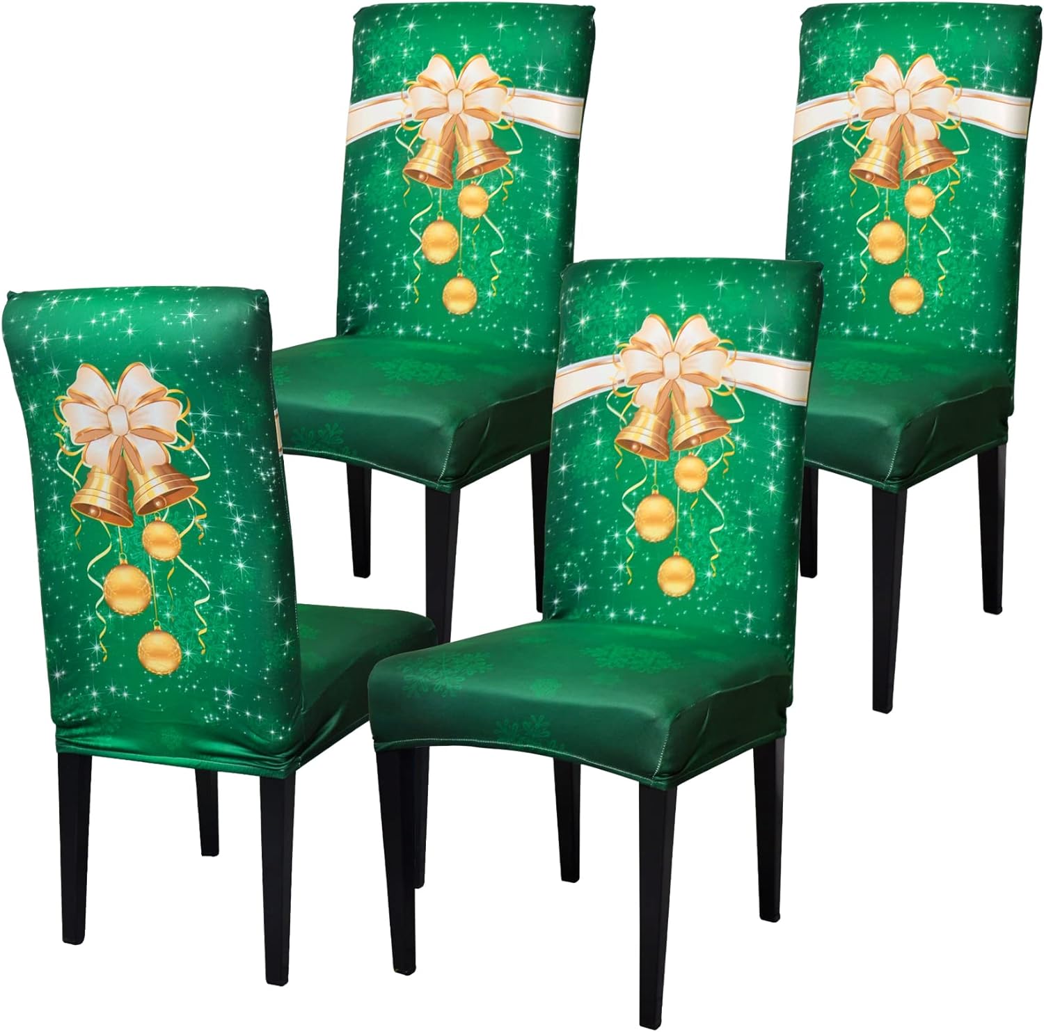 Christmas Dining Chair Covers Set of 4, Green Stretch Spandex Removable