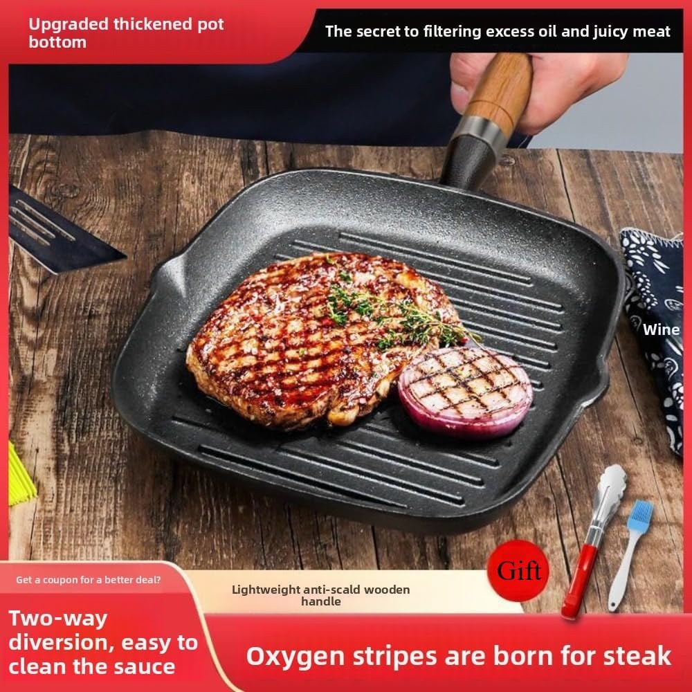 Nonstick Cast Iron Grill Pan with Double Spouts, 8.7-inch Durable Skillet for Stove Tops, Ideal for Indoor & Outdoor Cooking (8.7inch / 22cm) - Image 8