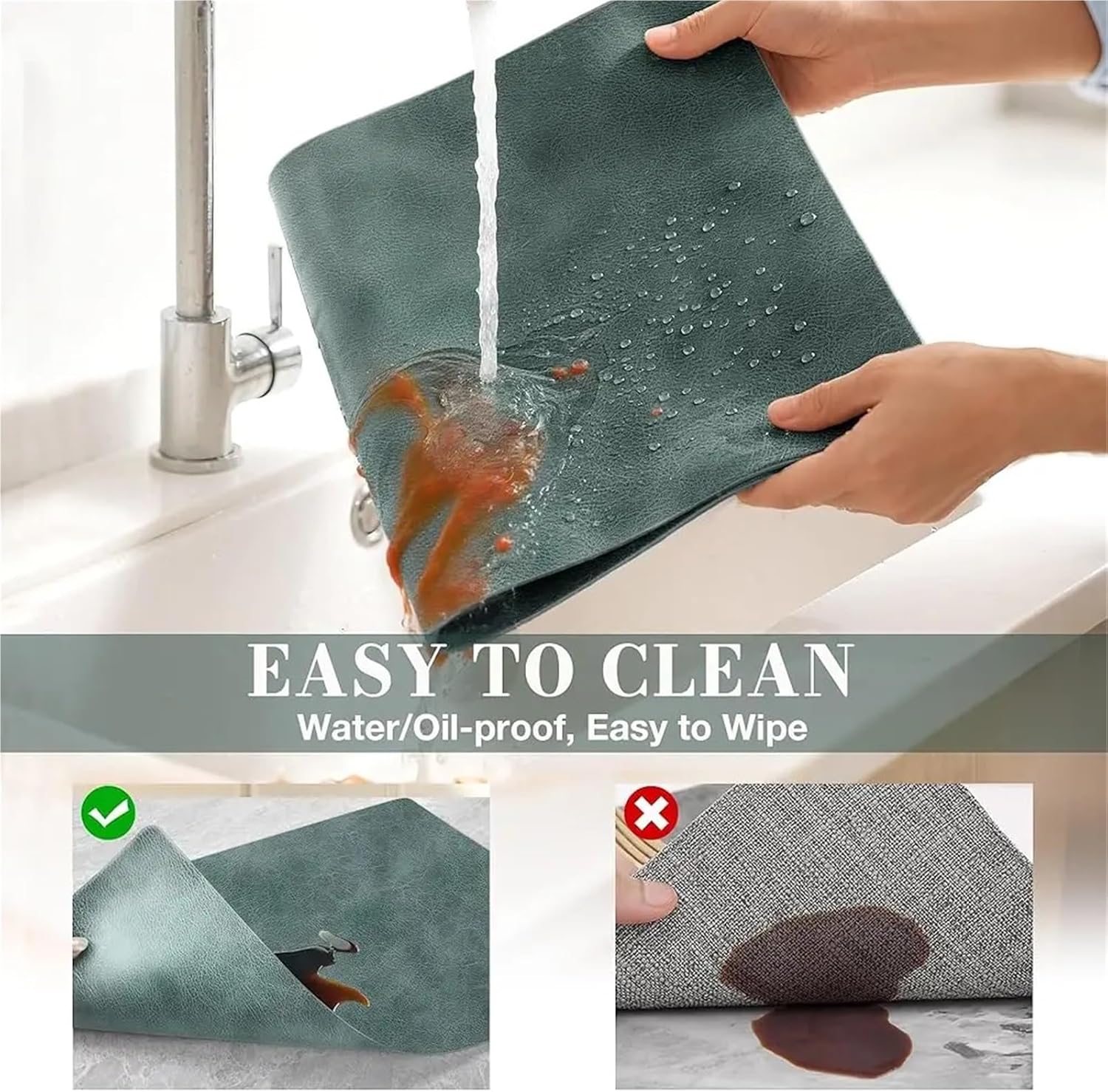 Wipeable Waterproof Oil-Proof PU Place Mats Heat Reversible Tabl(BeigeSetof8)