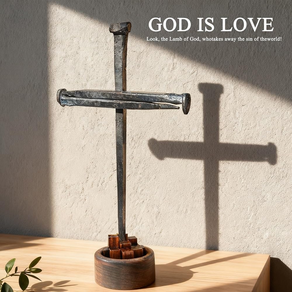 annrose Passion of Jesus Christ Crucifixion Nail Metal Cross,Jesus Christ Tabletop Crucifix,Ordination Gifts,Religious Gifts for Men Women,Easter Gifts (Aroma Diffuser Wood)