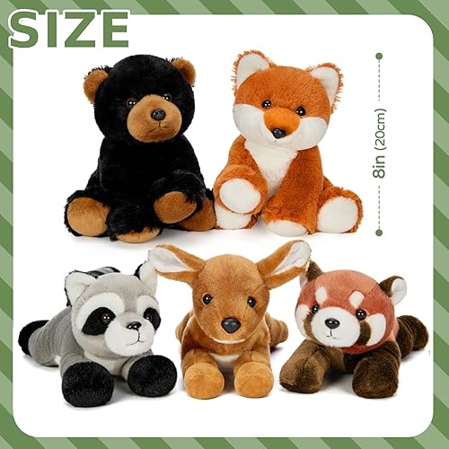 Miniatura 7 de MaoGoLan 6 piezas de animales de peluche suaves del bosque juguetes de peluche a granel para niñas y niños, 8'' oso pardo, ciervo, zorro, mapache,