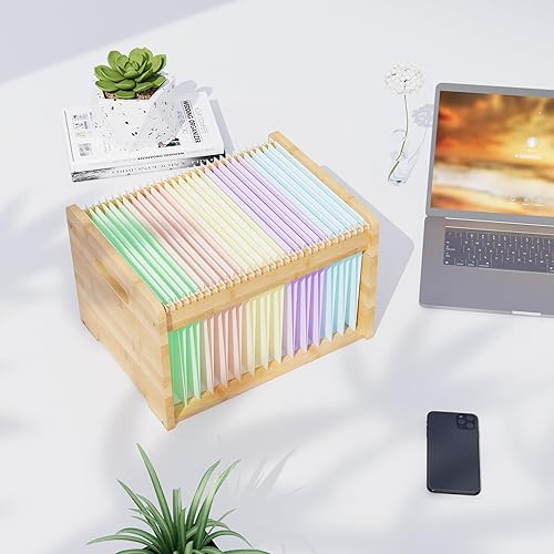 Organizador de archivos colgante de bambú, organizador de archivos de escritorio de oficina para tamaño carta, organizador de carpetas de archivos
