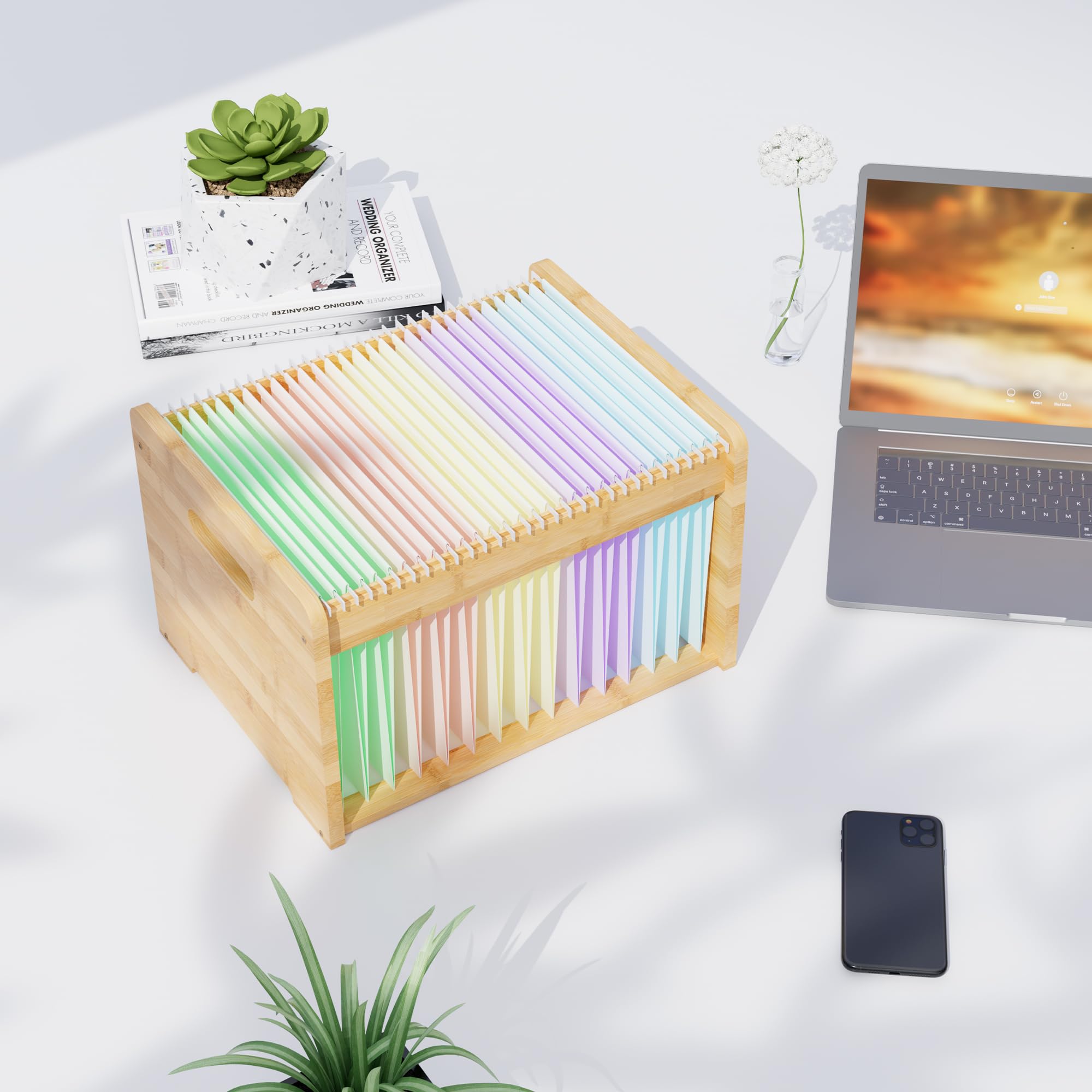 Photo 1 of ***MISSING PIECE -SELLING AS PARTS ONLY*** LONTAI Natural Bamboo & Acrylic File Box with Removable Lid, Modern File Organizer Box for Letter/Legal Files, Hanging File Box with Easy Assembly & Dustproof Storage for Home Office