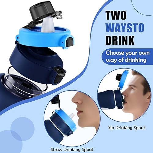 Miniatura 3 de ANOTION Botella de agua de vidrio de 24 onzas, botella de agua deportiva grande con tapa de doble bebida, botellas de vidrio transparente a prueba