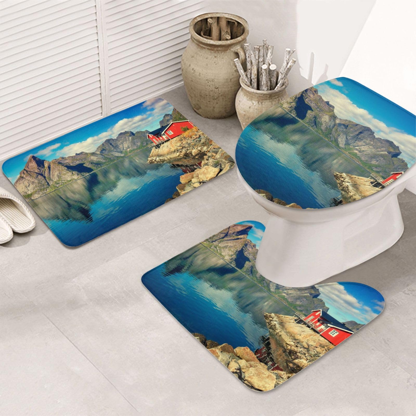 Tapis de bain en forme de U OUSIKA Fjord lot de 3 antidérapants de douche