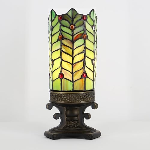 Miniatura 5 de Pequeña lámpara Tiffany Mini lámpara de mesa de vitral, vela de escritorio, luz nocturna, base de resina de bronce, 4 pulgadas de profundidad x 4