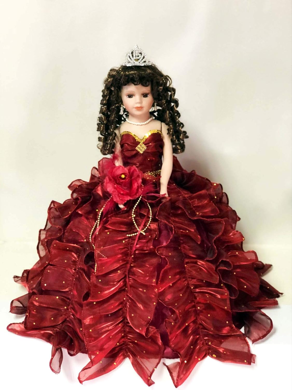 Buy Jmisa 18" Umbrella Porcelain Dolls Quince Anos Burgundy Online at