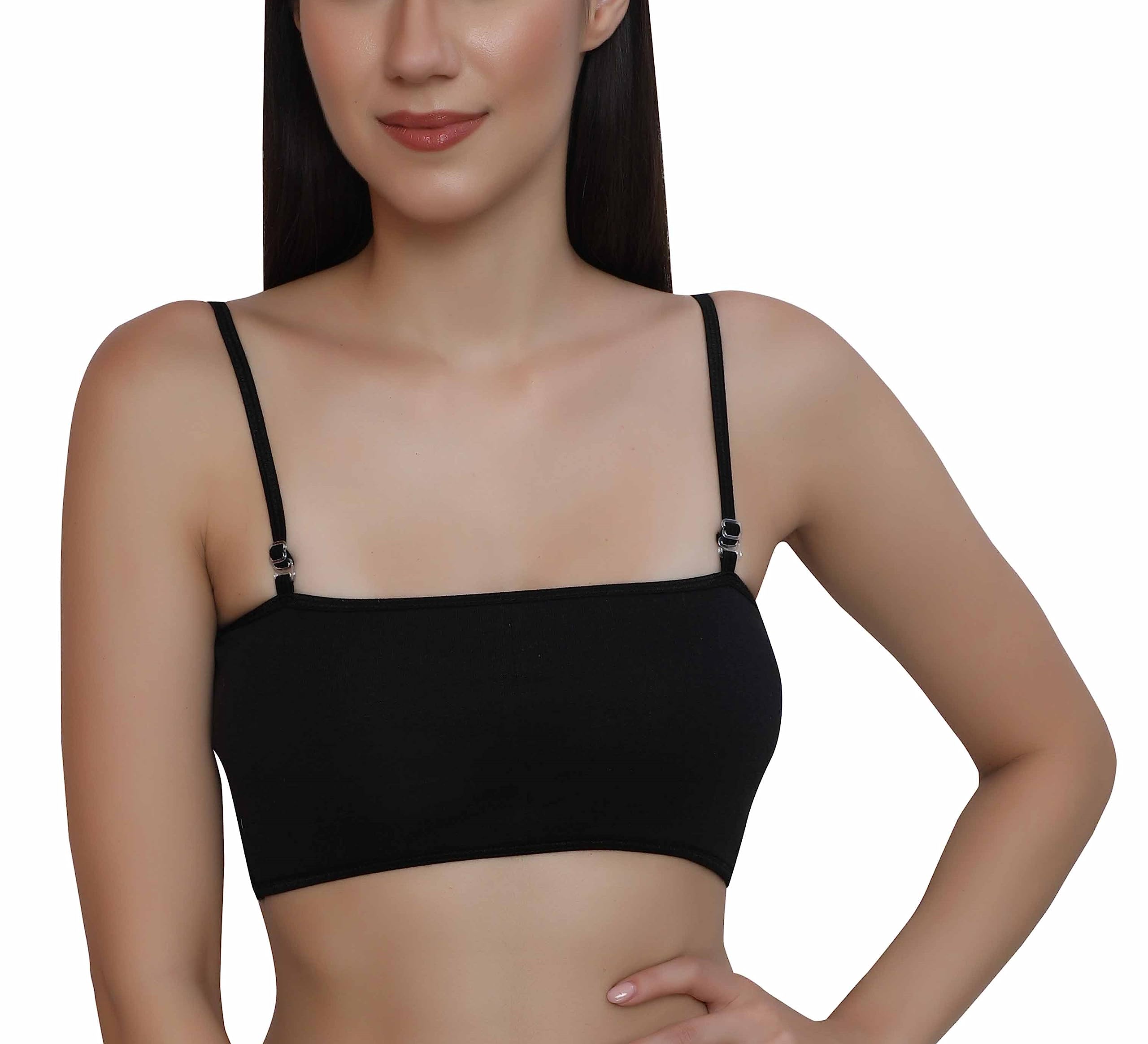 GLAMORASWomen's Cotton & Lycra Lightly Padded Bra Non Wired Solid Stretchable Seamless Adjustable | All Day Comfort with Removable Pads Bandeau Bras,Free Size