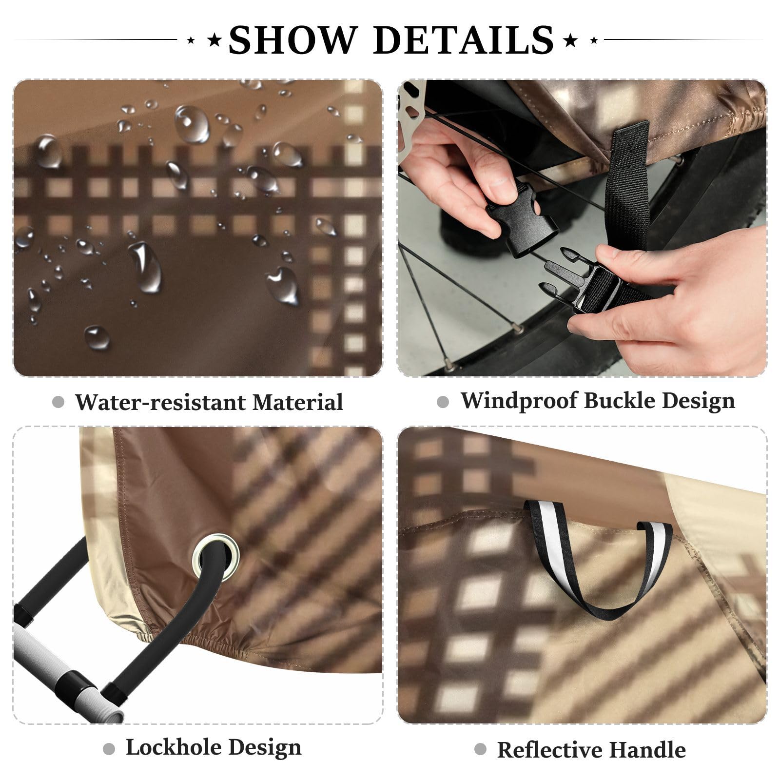 Housse de vélo d'extérieur imperméable à motif tartan marron