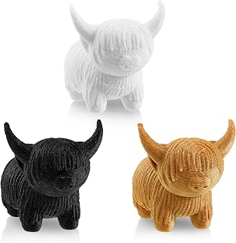 Henoyso 3 Pcs Mini Highland Cow Figurines Western, Black Tan White