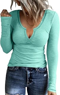 KINLONSAIR Women Long Sleeve Scoop Neck Casual T-Shirt Basic Ribbed Tops | Lightweight polycotton,slim fit,breathable.V-notch scoop neck.Wear solo or layer—ideal for spring,fall,winter daily wear.