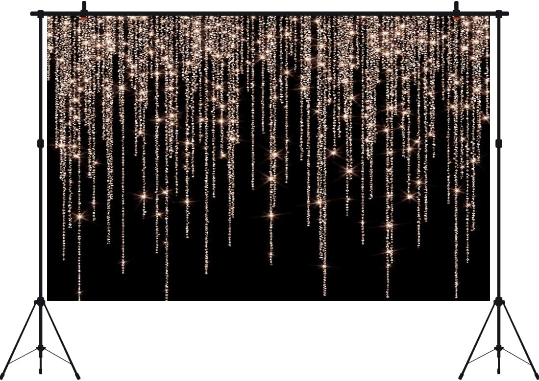 Aperturee Glitter Rose Gold and Black Backdrop 5x3ft Sweet 16th Birthday Girls Photography Background Women Bridal Shower Kids Portraits Baby Shower Party Decorations Banners Photo Studio Props