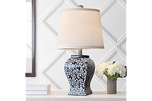 Lushue Lamp: 20.75'' Blue Floral Chinoiserie Table Lamp