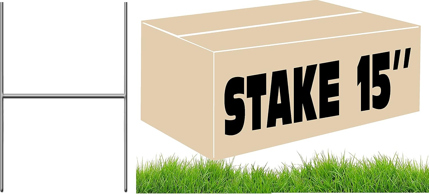20pcs 15" Tall 10" Wide Metal Sign Stakes, Silver, Modern Style, Floor Standing, Lawn, Garage, Parking, Entrance
