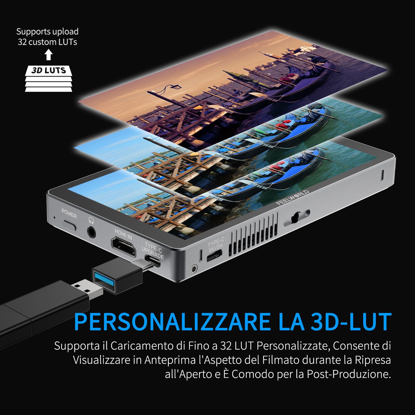 FEELWORLD P6XL Monitor per fotocamera con batteria integrata, 6 pollici 1200 nit touchscreen monitor da campo DSLR con forma d'onda 3D LUT HDR 4K HDMI e involucro in alluminio