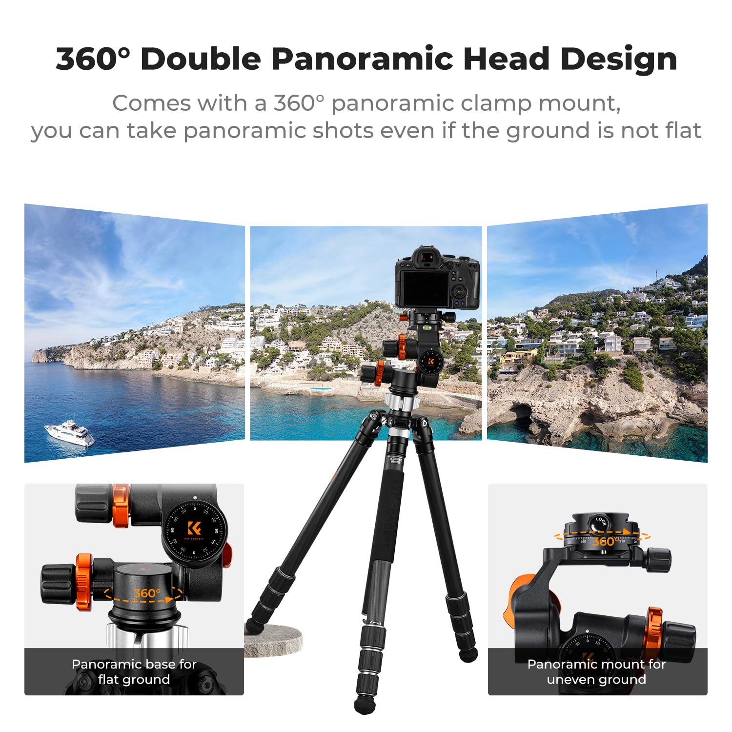 K&F CONCEPT Głowica statywu z przekładnią, panoramiczna 360° głowica kulowa z płytą szybkiego zwalniania, nośność 6 kg do makro, fotografowania gwiazd, fotografii komercyjnej