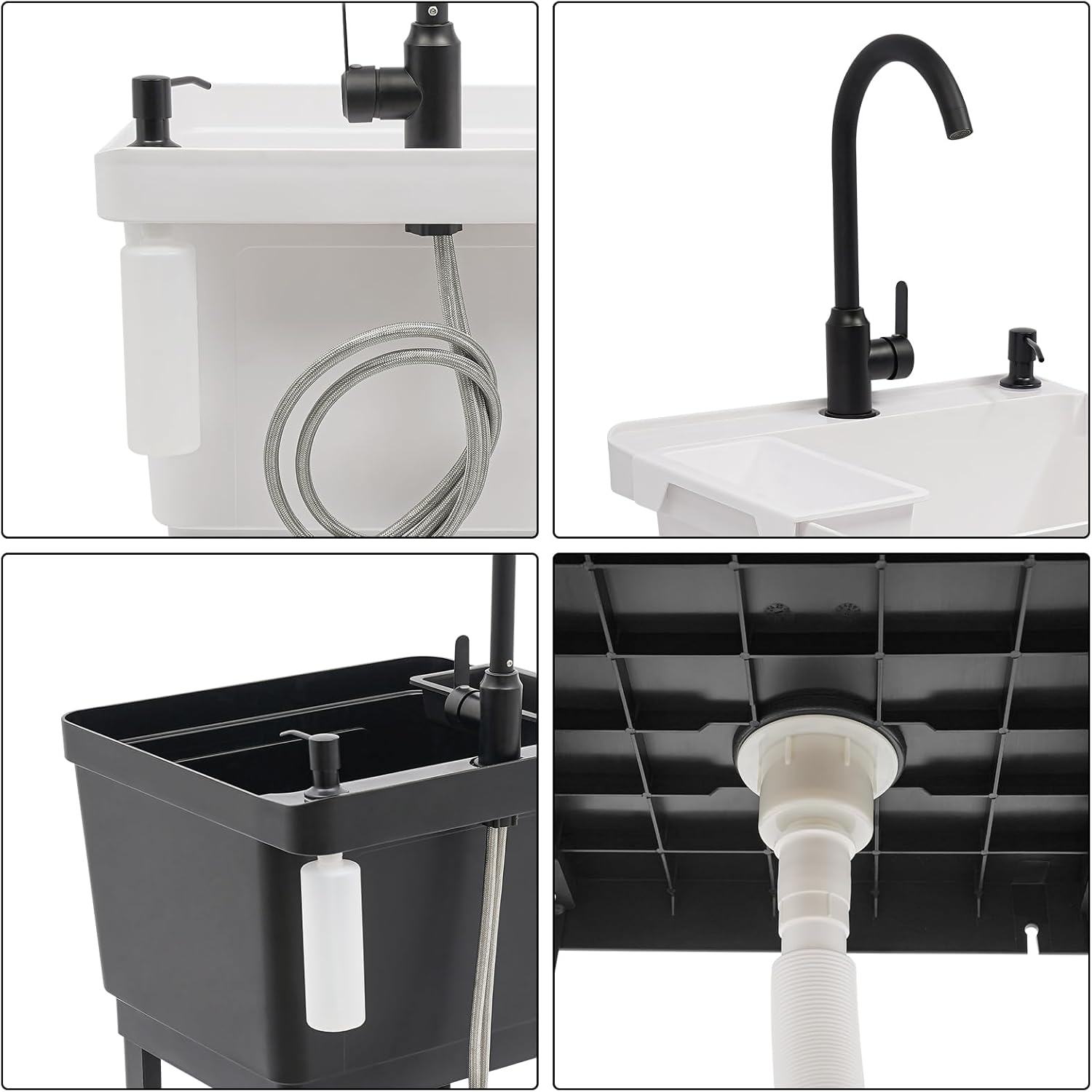 MOCHAG White Space Saver Utility Sink Laundry Tub, Freestanding Plastic Laundry Sink with Hot&Cold Faucet and Storage Rack, Compact Shop Sink for Laundry Room,Garage, Pet Wash Station 19.7*18.9*33inch