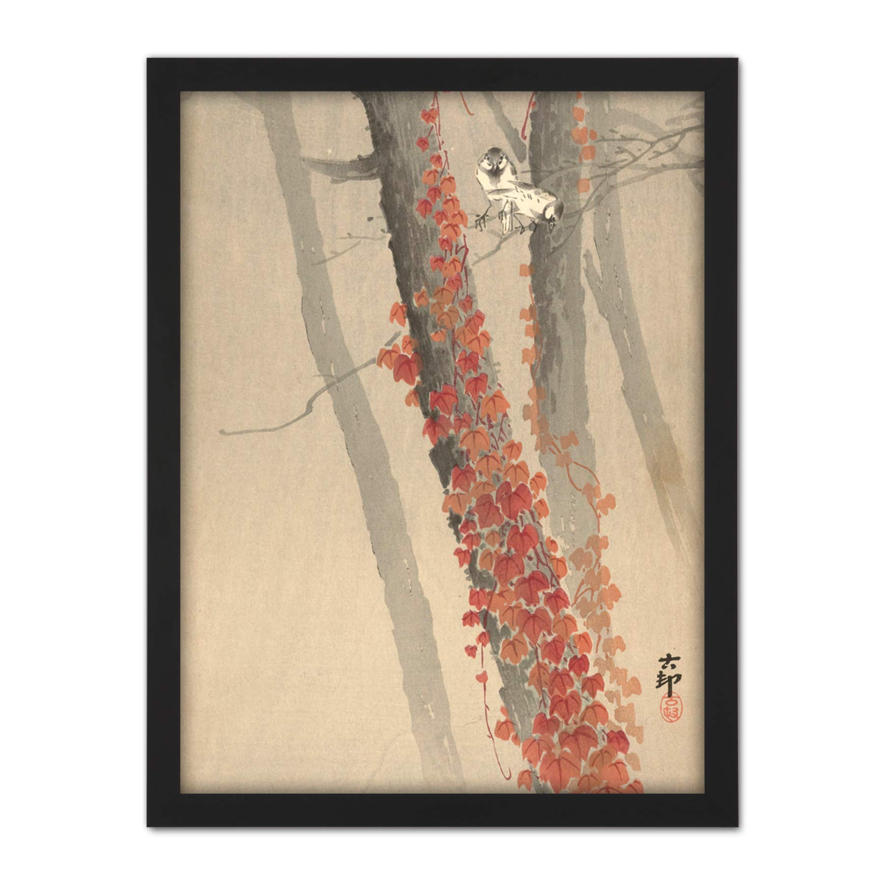 Artery8 Ohara Koson Red Ivy Japanese Painting Artwork Framed Wall Art Print 18X24 Inch