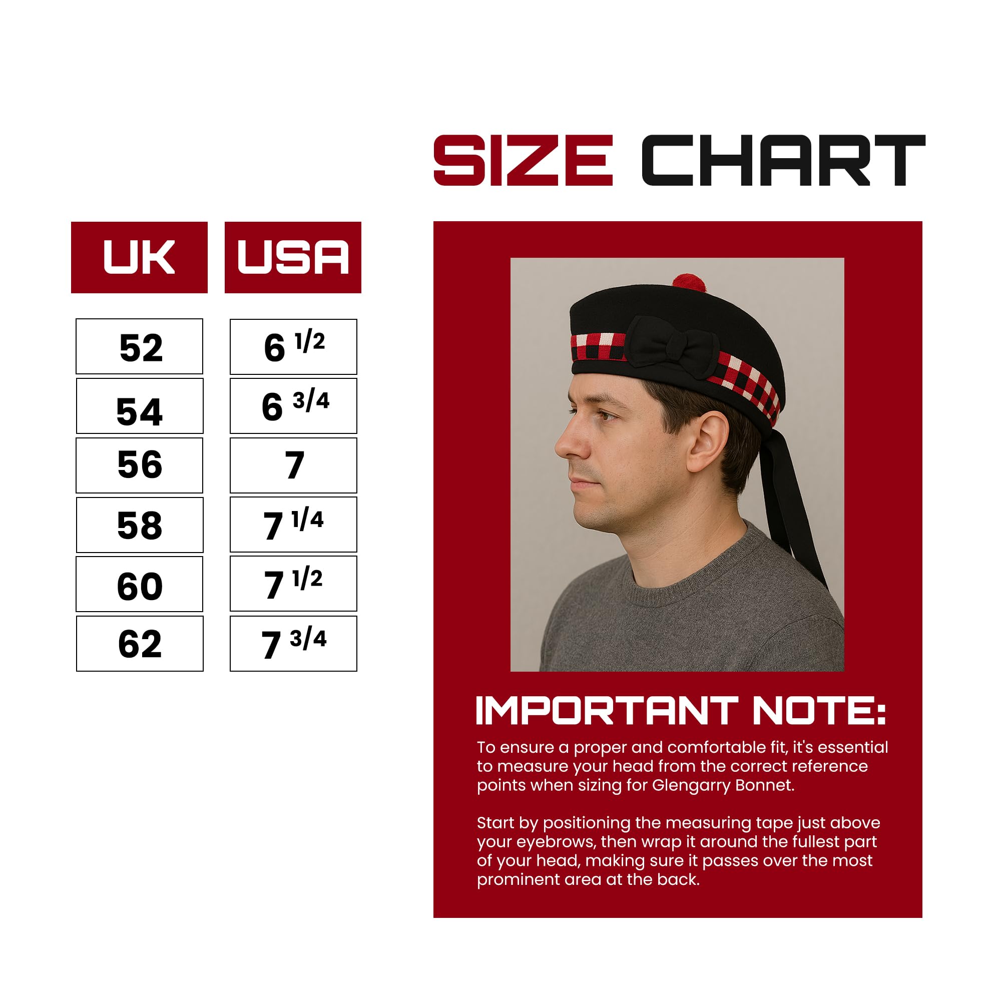 Glengarry HAT Wool Cap with Soft Cotton Lining Comfortable FIT Kilt Accessories, Military Cap (UK, Numeric, 6 1/2 - Image 5