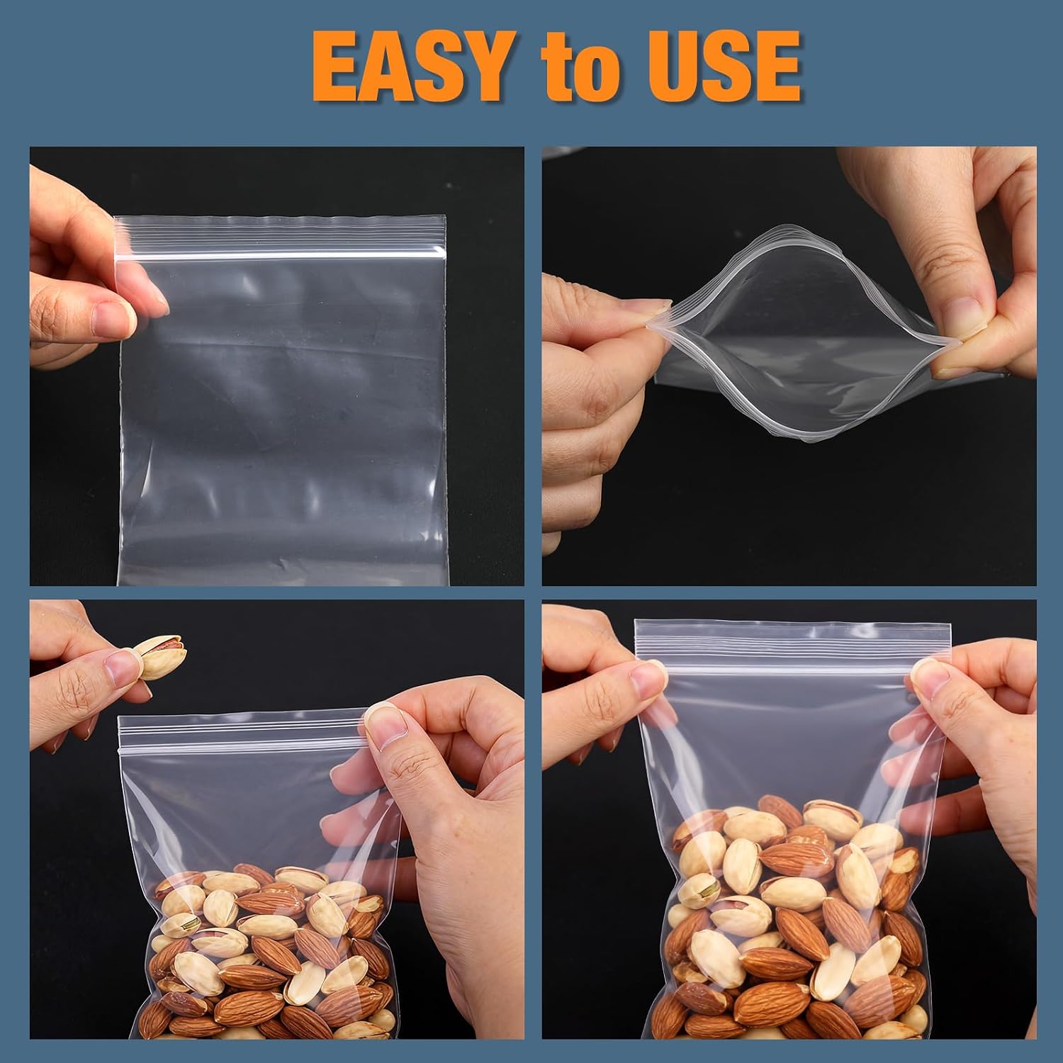Zipper Bags Assorted Sizes 400PCS, 2" x 3" (100), 3" x 4" (100), 4" x 6" (100), 5" x 8" (100), Variety Pack Heavy Duty Zipper Reclosable Plastic Bags
