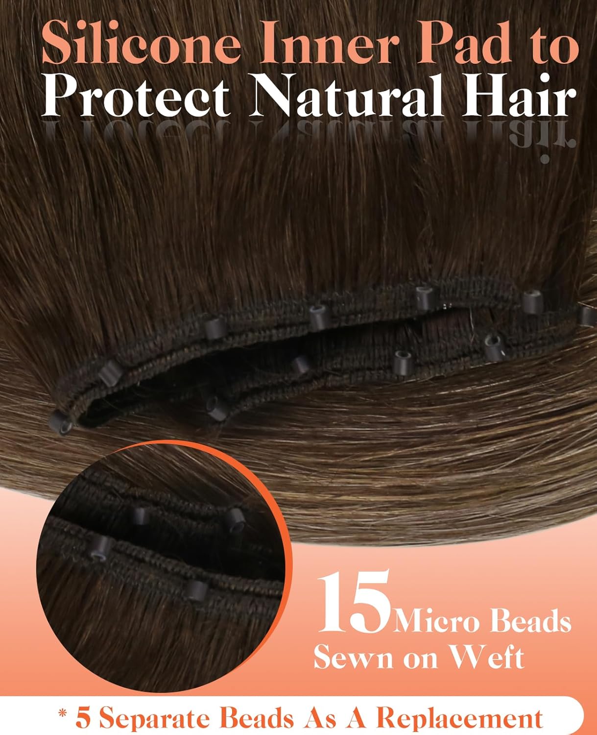 Sunny Hair Beaded Weft Hair Extensions Real Human Hair 18inch Brown Balayage Micro Weft Human Hair Extensions Chocolate Brown Balayage Caramel Blonde Bead Wefts Hair Extension Straight Hair Wefts 50g