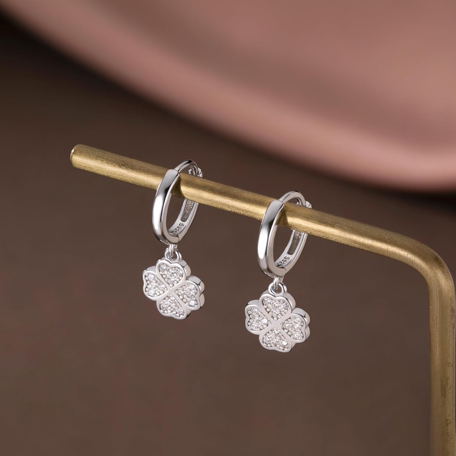 SLUYNZ 925 Sterling Silver CZ Clover Hoop Earrings Dangle for Women Teens Lucky Clover Leaf Huggie Earrings Flower Drop - Image 6