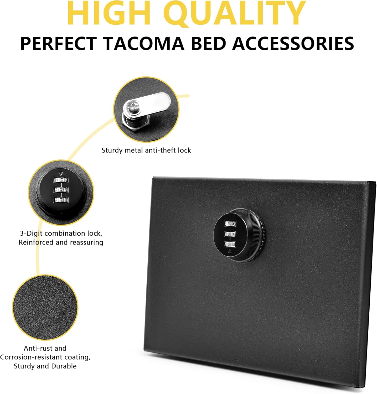 Truck Bed Storage Lockbox Lid Compatible with 2016-2023 Toyota Tacoma 3rd Gen Pickup Truck Bed Privacy Lock Box Cover Security Vault Anti Theft, Coded Lock with Spare Key