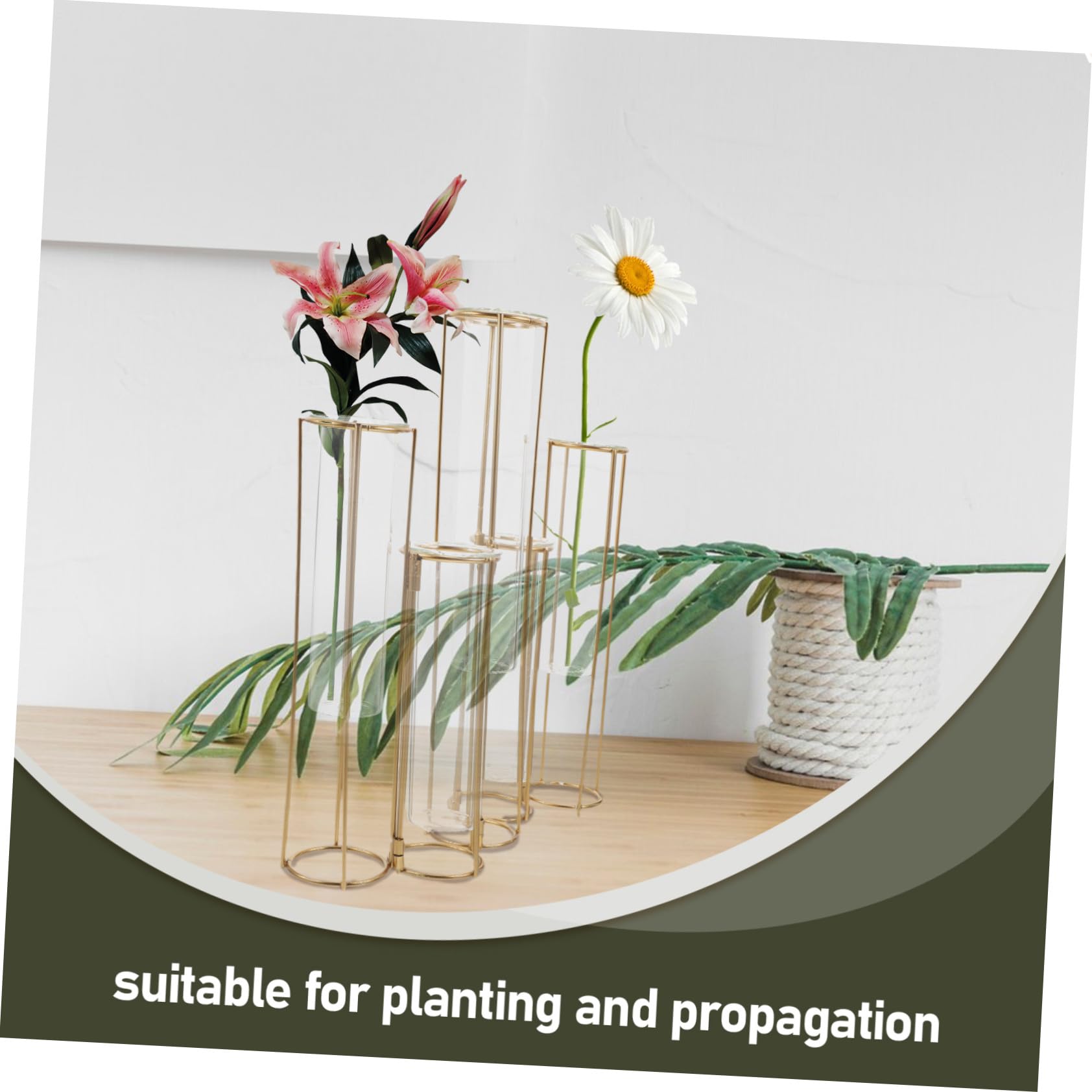 Vase à Plantes Hydroponiques Verre avec Support Métallique Rotatif Station de Propagation pour Fleurs et Racines Tubes Essai Décoratif pour Bureau et Maison