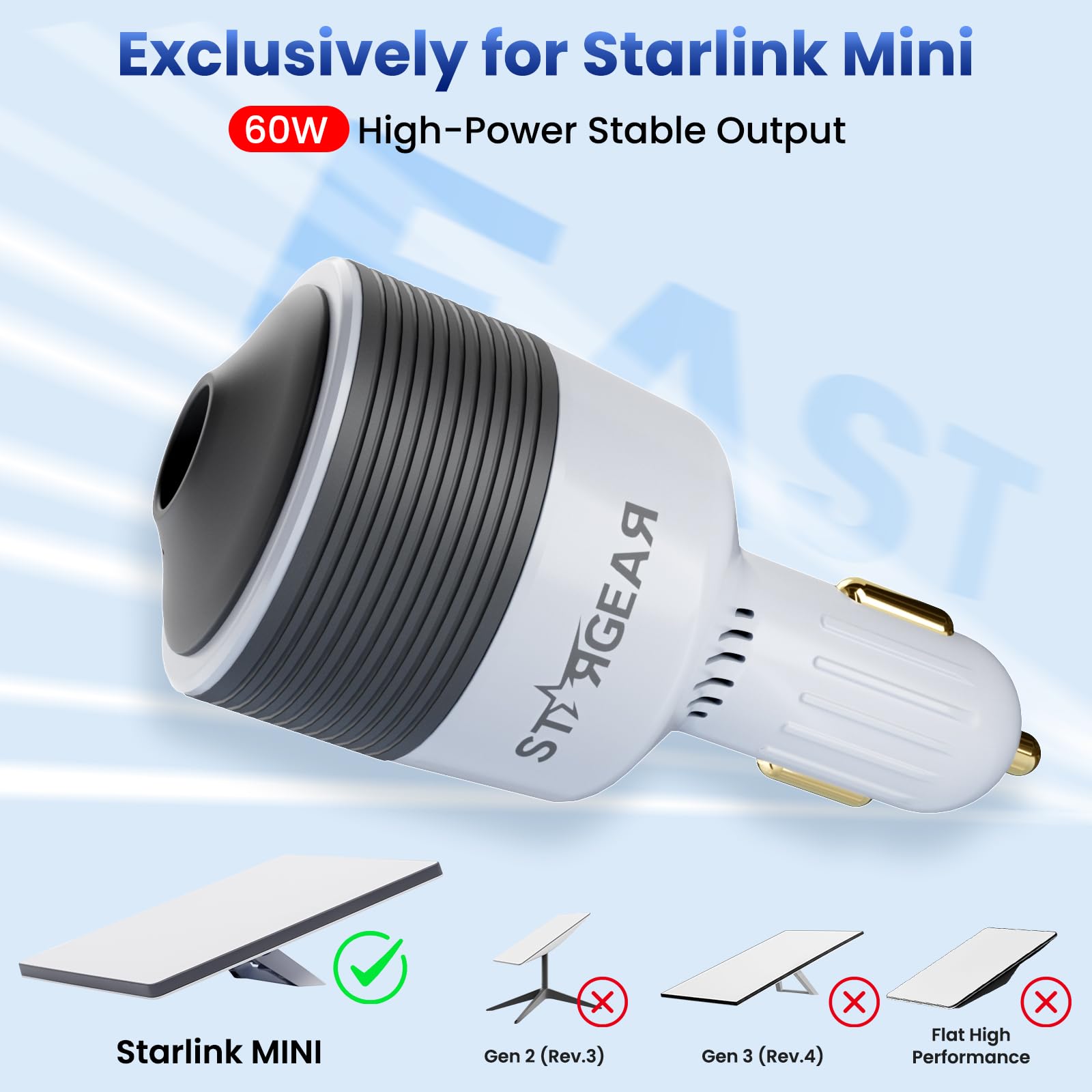 Starlink, mini adattatore per auto da 12 V a 24 V CC, convertitore step up con adattatore per accendisigari da 60 W, adattatori Starlink mini 12 V, supporta 16 AWG 30 m, ideale per camper