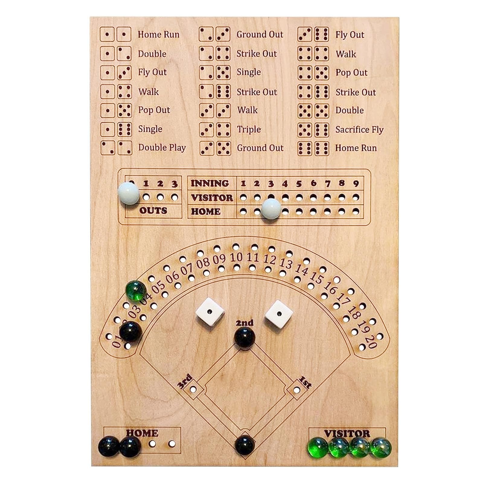 GAOMEIDABaseball Dice Board Game: Wooden Dice and Marbles Board Game Fun for Kids and Adults, Ages 36 and Up