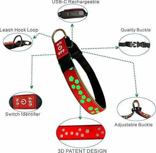 Miniatura 2 de DOGLED Collar subversivo para perro con luz LED USB-C, diseño subversivo de Navidad 3D, material cómodo y suave, iluminación multicolor (M (15.7 a