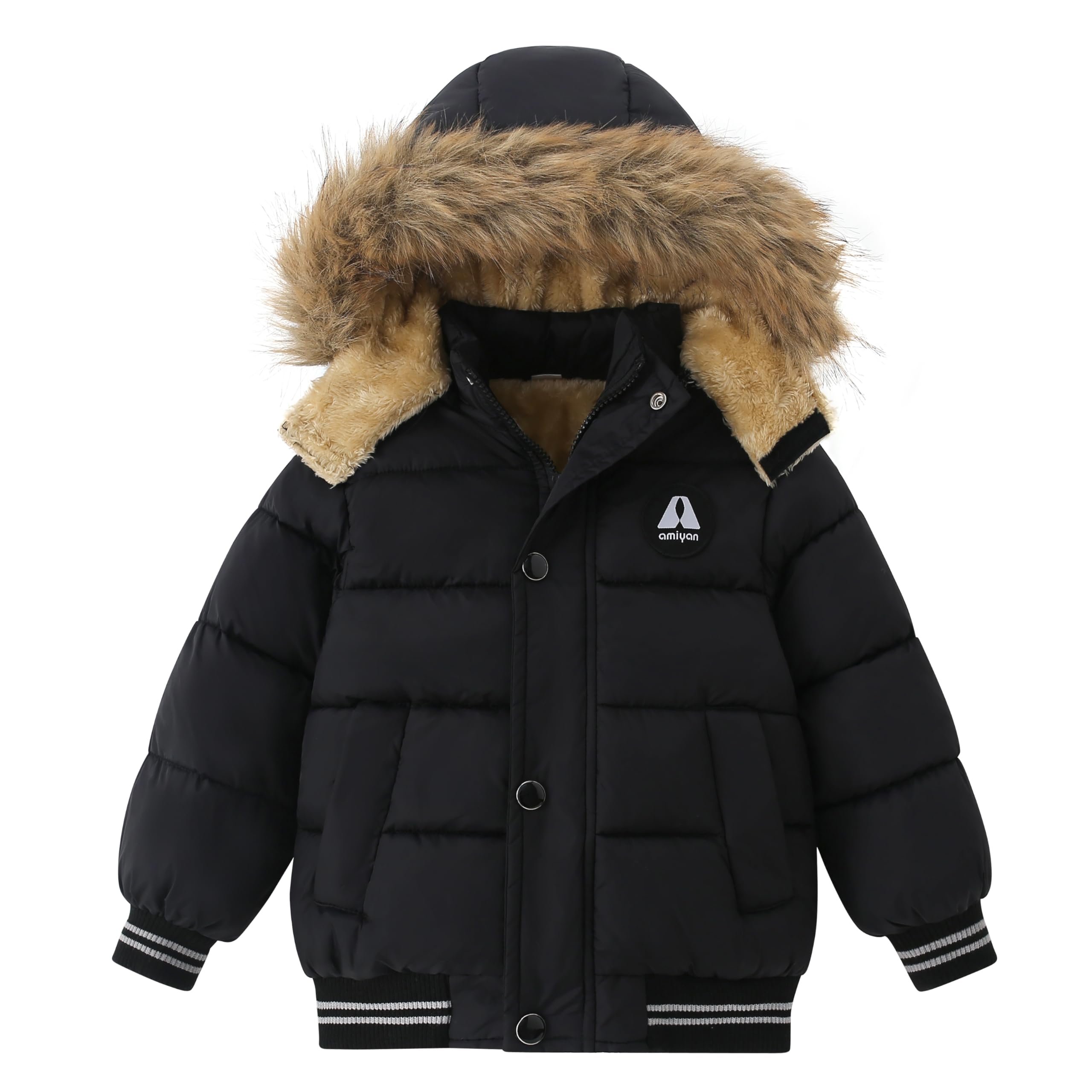 AMIYAN Toddler Down Winter Coat Boys Girls Fleece Jacket Hooded Thickened Warm Coat Outerwear for Kids 1-6 Years