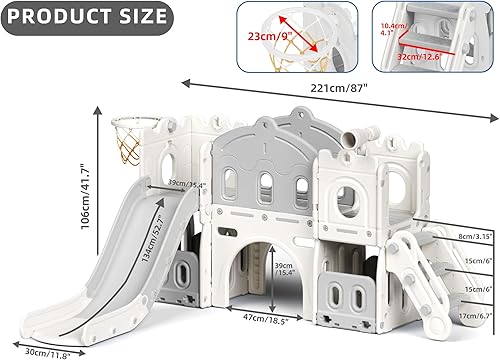 Miniatura 6 de Glaf Tobogán 8 en 1 para niños de 1 a 3 años, juego al aire libre, parque infantil, toboganes para patio trasero, toboganes de escalador con