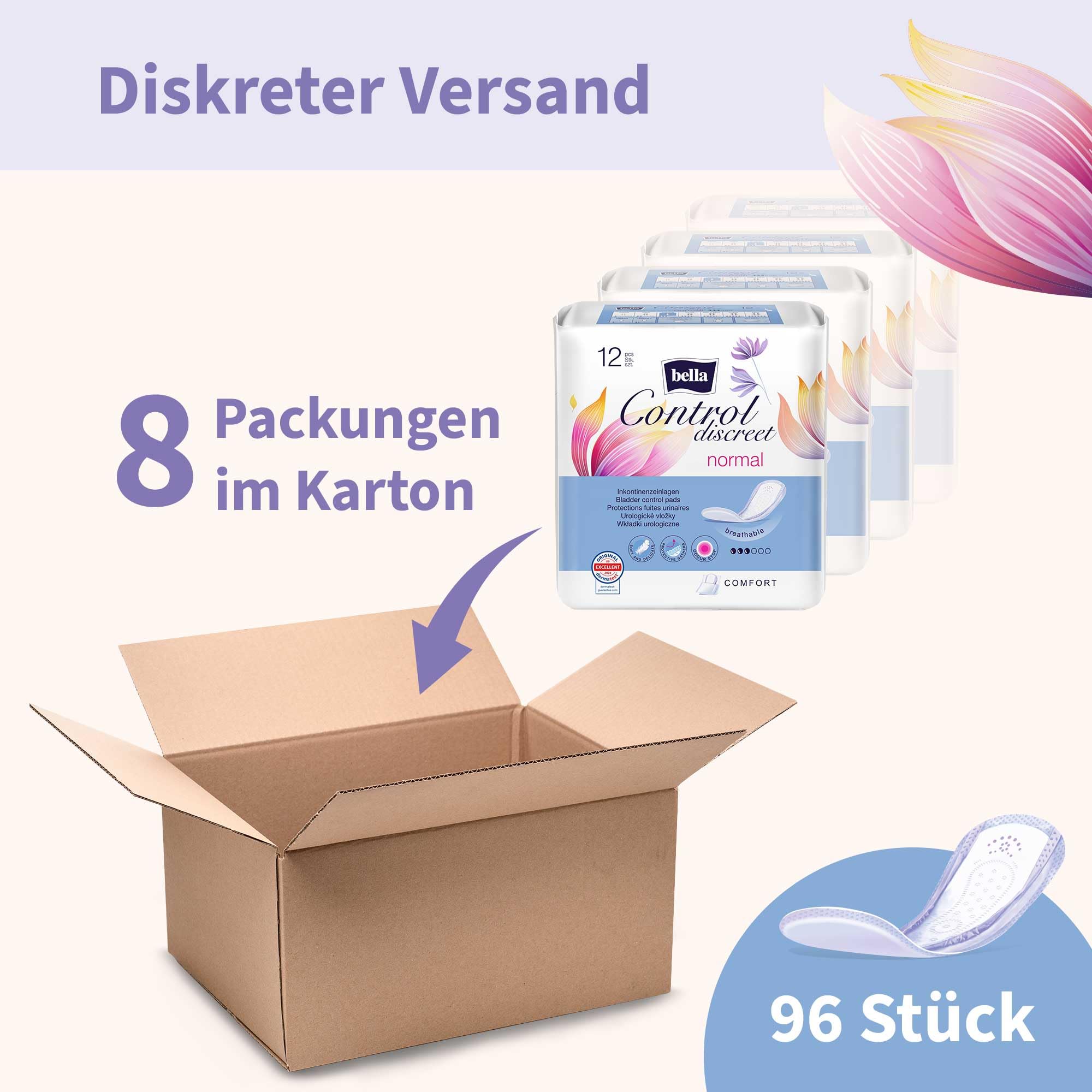 Discreet wkładki do inkontynencji normalne, dla łagodnego osłabienia pęcherza, 8 sztuk (8 x 12 sztuk), chłonne i oddychające