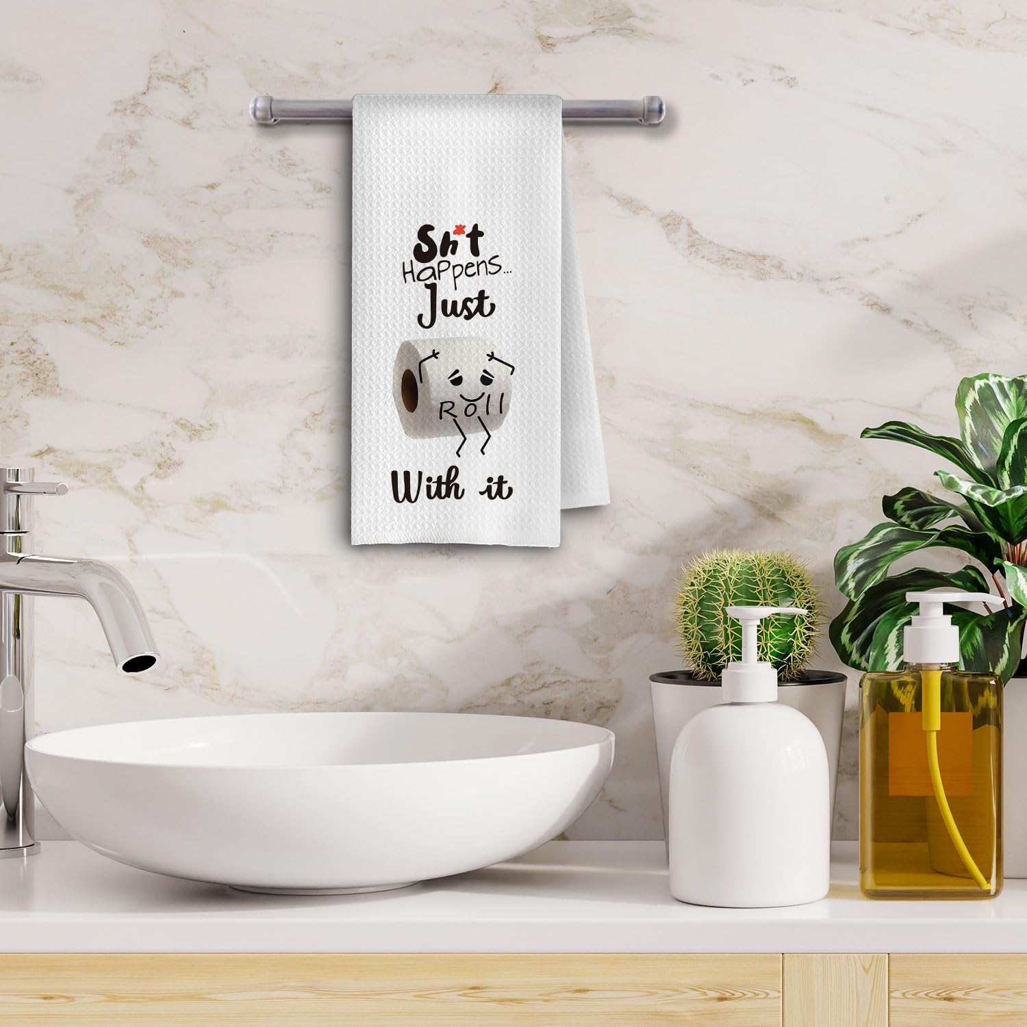 Funny Bathroom Hand Towels - Funny Hand Towels for Bathroom, Funny Bathroom Decor, Just Roll with It Decorative Hand Towels for Bathroom, Funny Bathroom Gifts, 16x24 Inch - Image 2