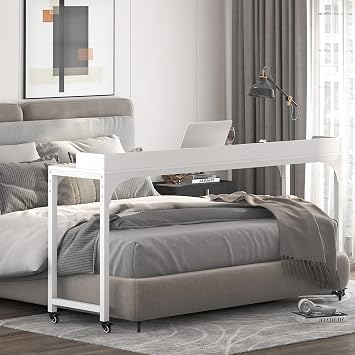 Bed Table with Wheels, Queen Mobile Computer Desk, Standing Workstation, Laptop Cart, Bed Table