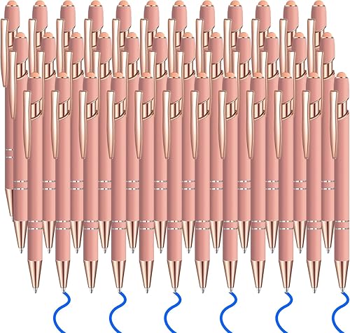 Lragvtbk 36 bolígrafos de tinta azul con lápiz capacitivo 2 en 1 para pantallas táctiles, colegio, oficina, compañeros de trabajo (oro rosa)