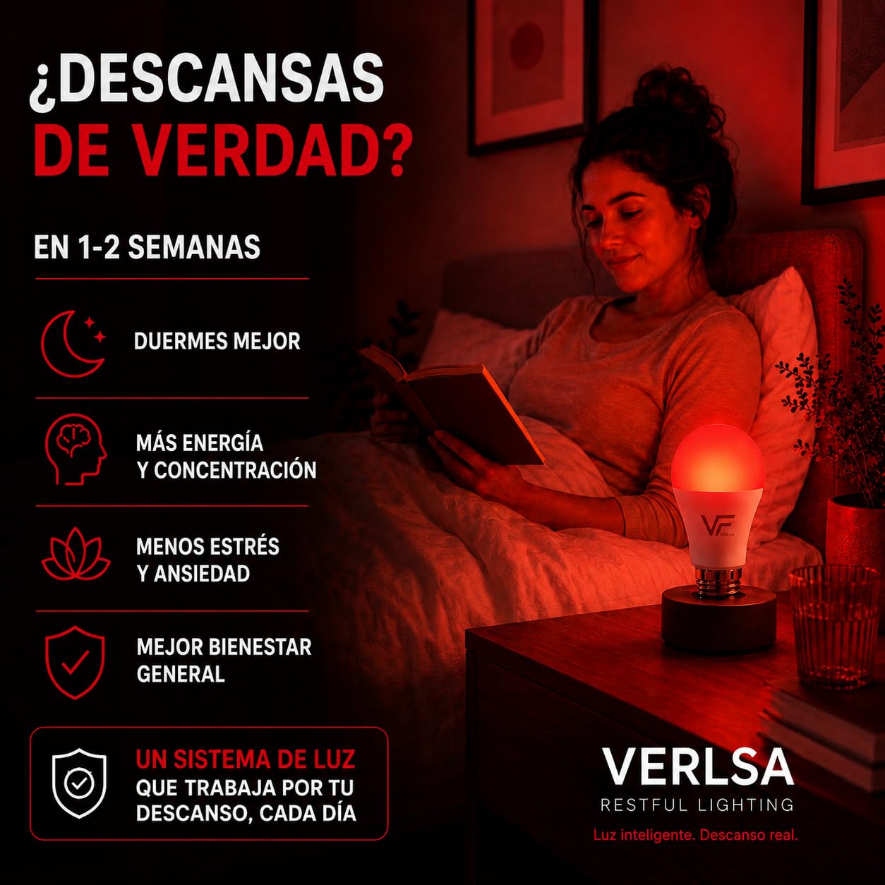 Bombilla (3 En 1) E27 - Luz Roja Nocturna Melatonina 630nm + Ámbar 1600K + Neutra 4000K - 3 Tonalidades Flicker-Free, Sin Luz Azul, Bombilla Roja LED Para Dormir (Rosca E27 / 1 Unidad)