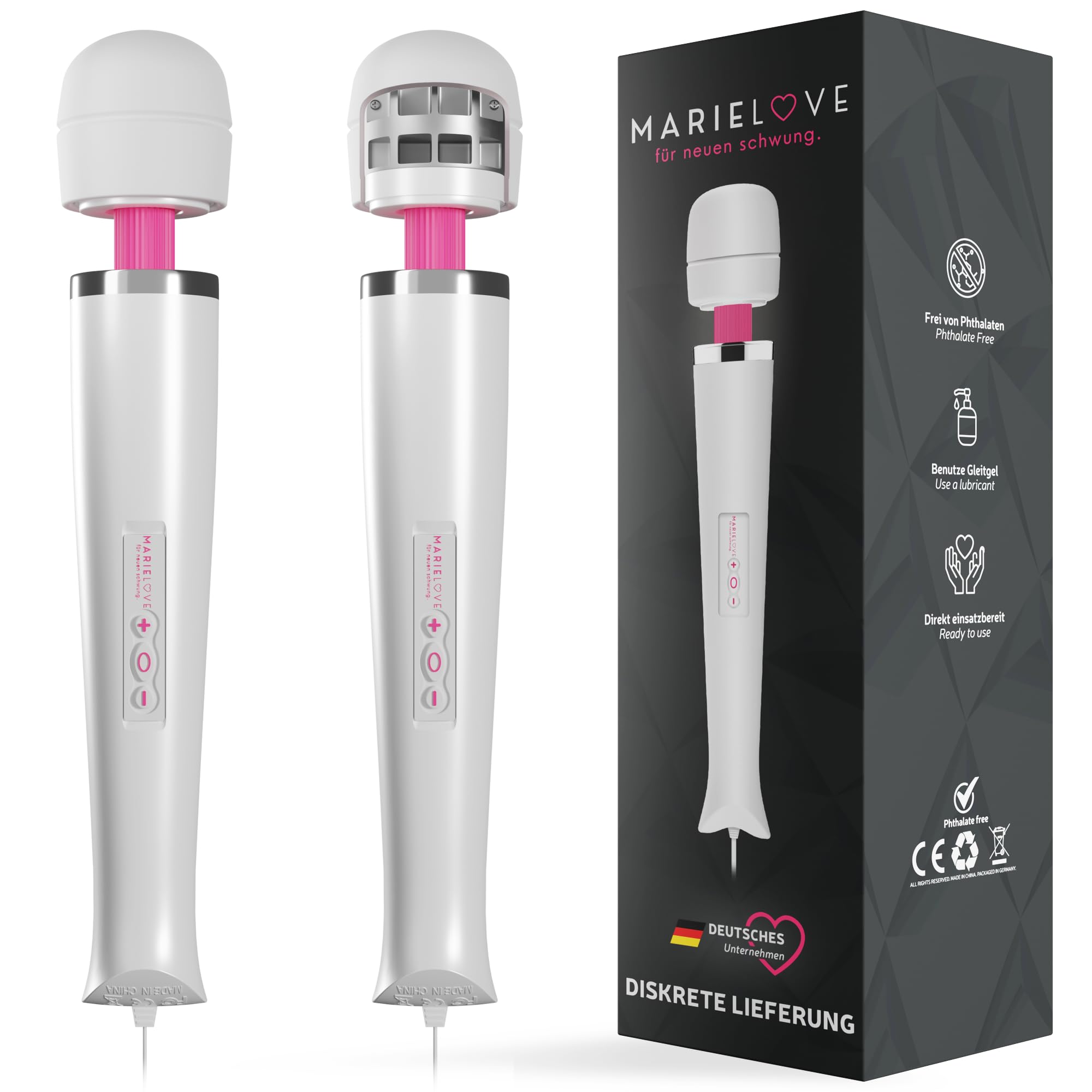 MARIELOVE Baguette de massage haute performance 20 niveaux Forte vibration et tête flexible en silicone Idéal pour la relaxation musculaire et le massage du cou et du dos