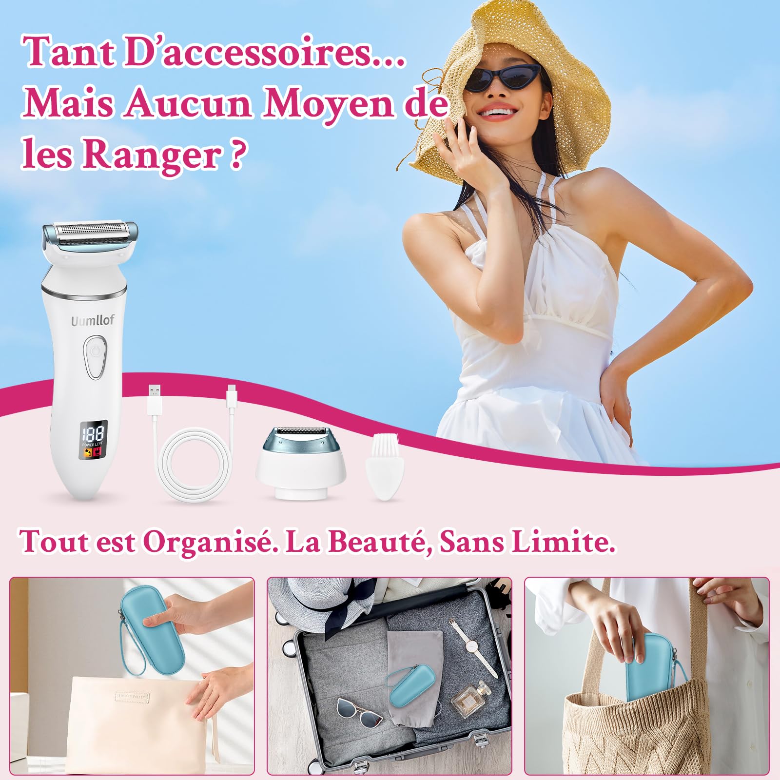 Rasoio Elettrico Donna 2 in 1, Rasoio Intimo Donna e Trimmer Bikini IPX7 Impermeabile, Trimmer Intima con Display LED per Gambe, Ascelle e Zona Intima con Custodia da Viaggio