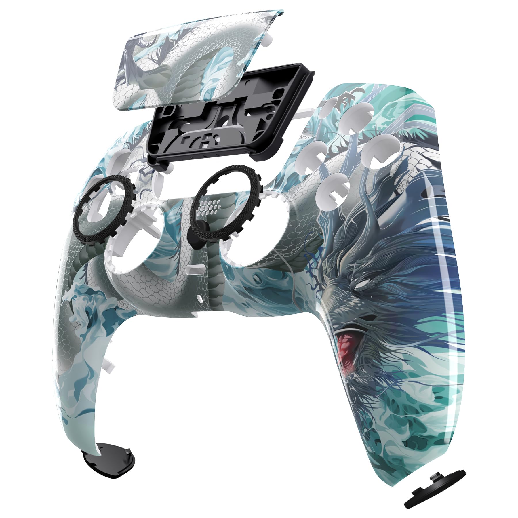 eXtremeRate Luna Cover Ricambio per ps5 Controller,Custodia Copertura Frontale Scocca Shell Ridisegnato&Touchpad&Anelli Compatibile con ps5 Joystick BDM 010/020/030/040/050-Loong nelle Nuvole