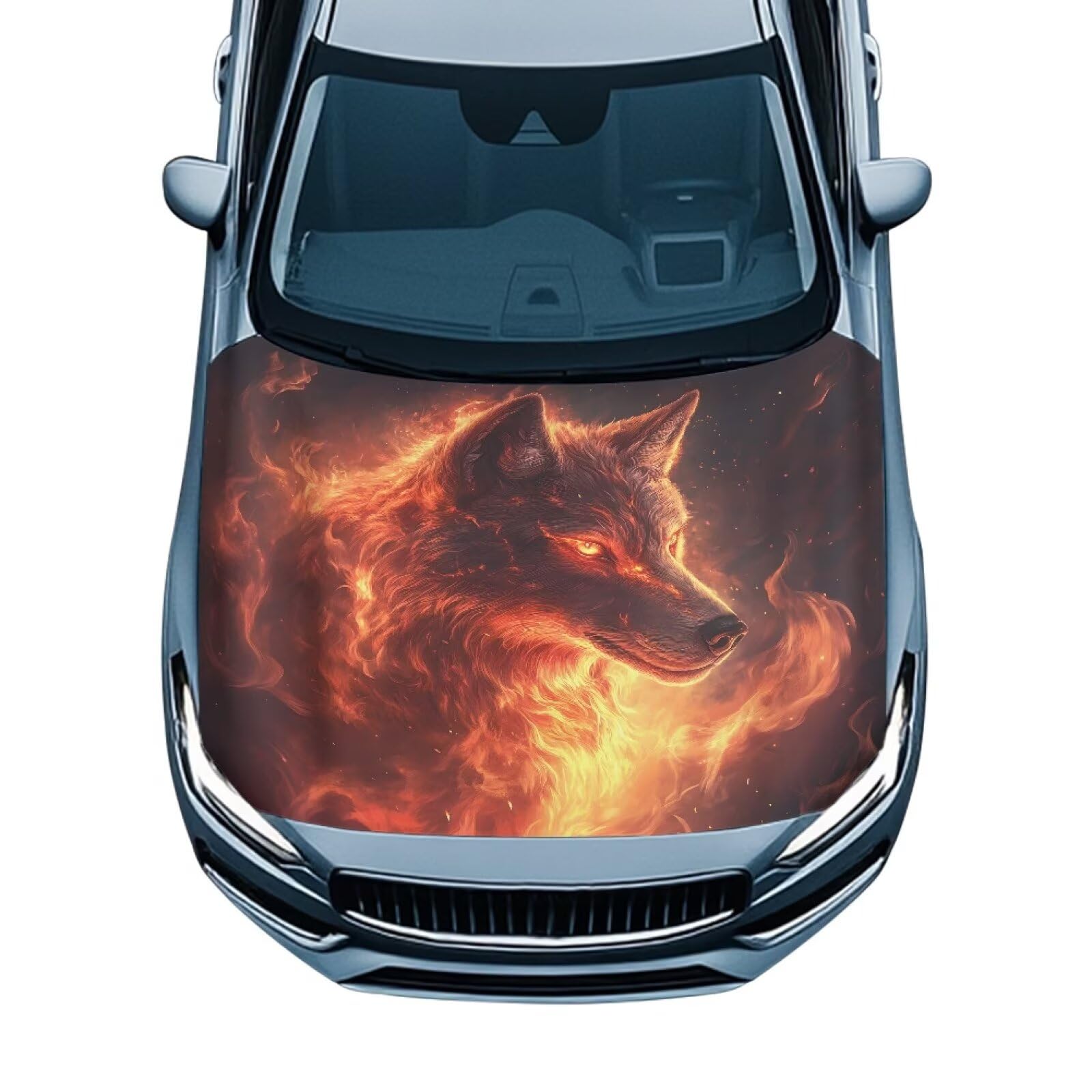 Red Flame and Wolf Car Hood Cover Protector for Auto Car Truck Van SUV