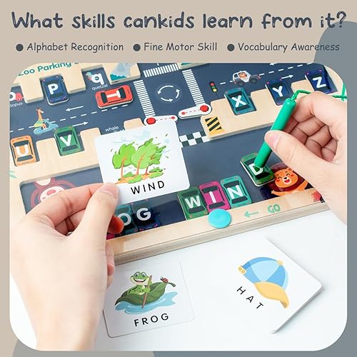 Miniatura 8 de Juguetes magnéticos a juego de letras, rompecabezas magnético de madera del laberinto del alfabeto, juguetes Montessori de habilidades motoras
