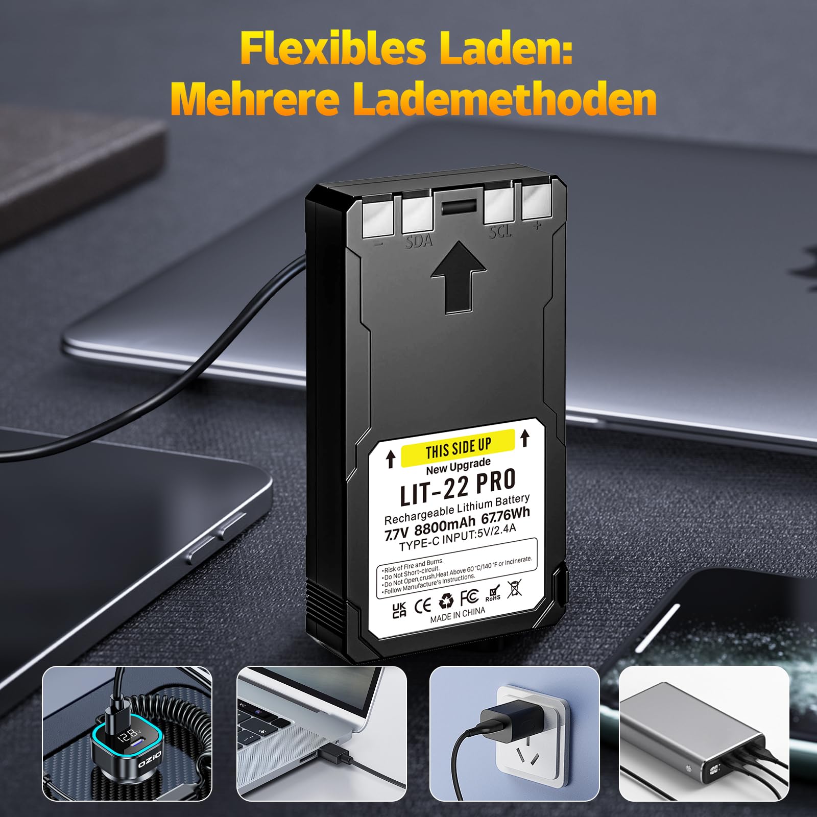 2-Pack 8800 mAh 7,7 V Upgrade LIT-22 Akku Wiederaufladbarer Lithium-Akku für Spypoint Wildkamera, kompatibel mit Flex-M, F lex-S, Flex-G36, Flex-Plus Mobilfunk-Wildkameras with Type-C Charging Cable