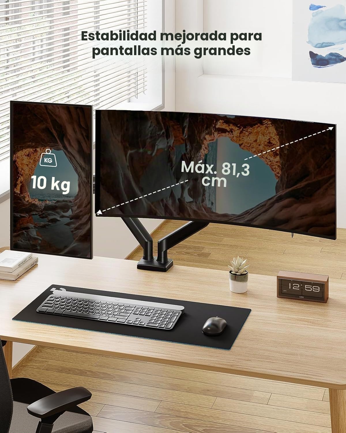 ErGear Soporte para Monitor Dual de hasta 32 Pulgadas, Carga máxima de 22 Libras Cada Brazo, Soporte de Monitor Dual Ajustable, Vesa de Acero Resistente con VESA Estable 75 x 75 100