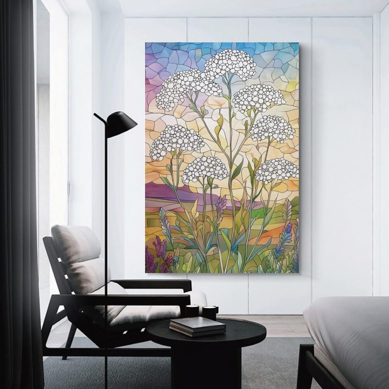 Junmoney Room Decor Wall Art Stained Glass Wildflowers, 20x30inch(50x75cm), for Hallway, Bedroom Or Modern Interiors, Gift Idea for Housewarming And Birthdays